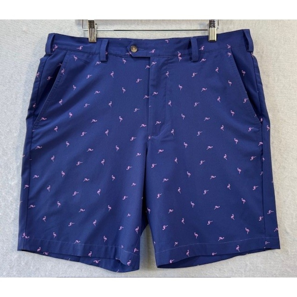 Donald Ross Flamingo Golf Shorts‎ Navy Blue Performance Vacation Island Beach 36